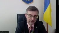 Duta Besar Ukraina untuk Indonesia, Vasyl Hamianin dalam pers briefing update perang Rusia Ukraina. (Screen Grab/Tanti Yulianingsih)