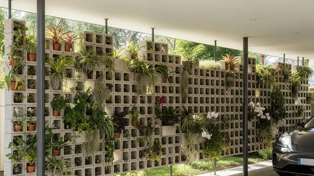 Desain Carport Minimalis dengan Tanaman Pembatas (Image by Gemini AI)