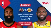 Live streaming NBA big game, Rockets vs Lakers, Rabu (13/1/2021) pukul 08.00 WIB dapat disaksiakan melalui platform Vidio. (Dok. Vidio)