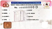 Contoh STNK Elektronik yang akan diterapkan Korlantas Polri pada 2021. (Liputan6.com/Ady Anugrahadi)