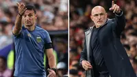 Kombinasi foto arsip ini, yang dibuat pada 16 Juli 2026, menunjukkan pelatih kepala Argentina, Lionel Scaloni, di Kansas City pada 11 Juli 2026 (kiri); dan pelatih Spanyol, Luis de la Fuente. di Cornella de Llobregat pada 31 Maret 2026. Spanyol dan Argentina akan bertemu di pertandingan final turnamen Piala Dunia 2026 di Stadion New York/New Jersey di East Rutherford pada 20 Juli 2026. (Odd ANDERSEN, Lluis GENE/AFP)