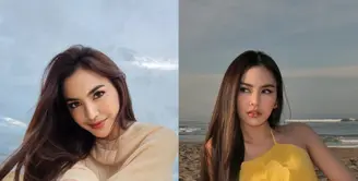 Mahalini Raharja tampil memikat kala bersantai di tepi pantai. Ia terlihat menawan dengan rambut panjang berkilau [@mahaliniraharja]