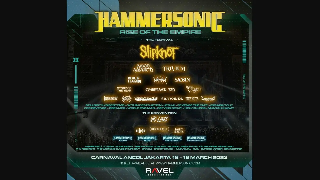 Festival musik Hammersonic 2023 digelar dua hari berturut-turut pada hari ini Sabtu (18/3/2023) hingga Minggu 19 Maret 2023 besok.