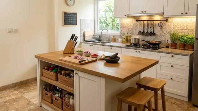 Inspirasi desain dapur yang rapi dan nyaman sehingga bikin masak jadi satset model meja multifungsi