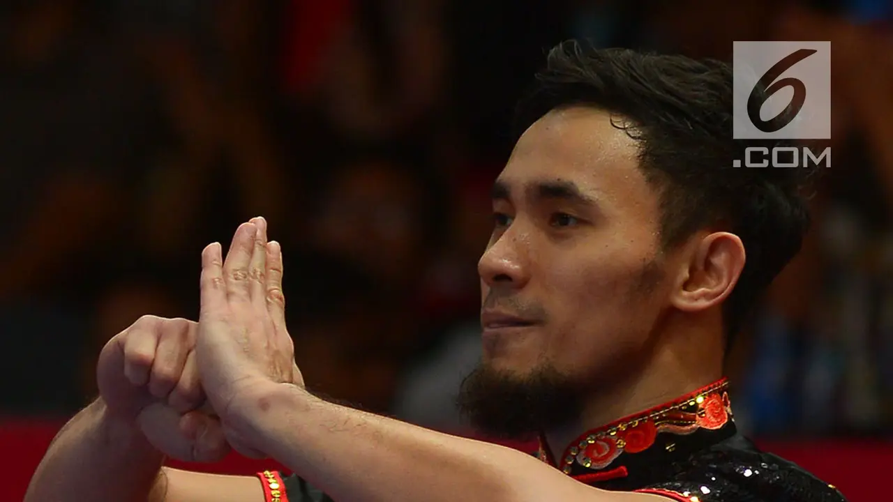 Aksi Atlet Wushu Achmad Hulaefi Saat Raih Medali Perunggu