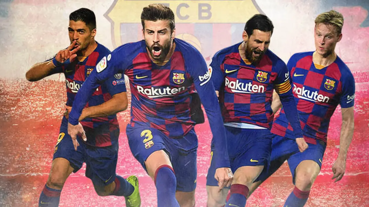 Barcelona FC - Luis Suarez, Gerard Pique, Lionel Messi, Frenkie de Jong