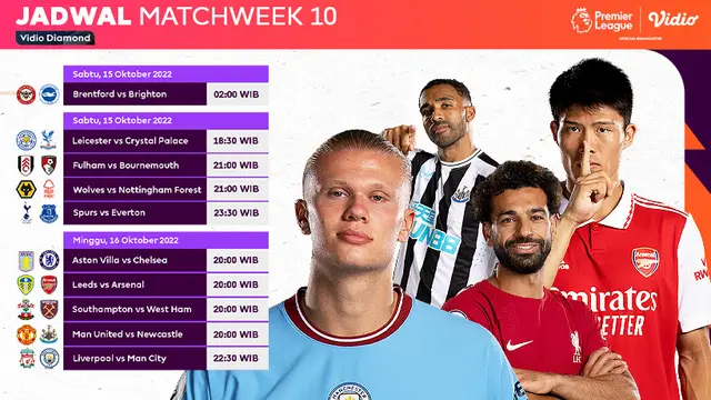 Jadwal dan Live Streaming Liga Inggris 2022/2023 Matchday 10 di Vidio, 15&16 Oktober 2022