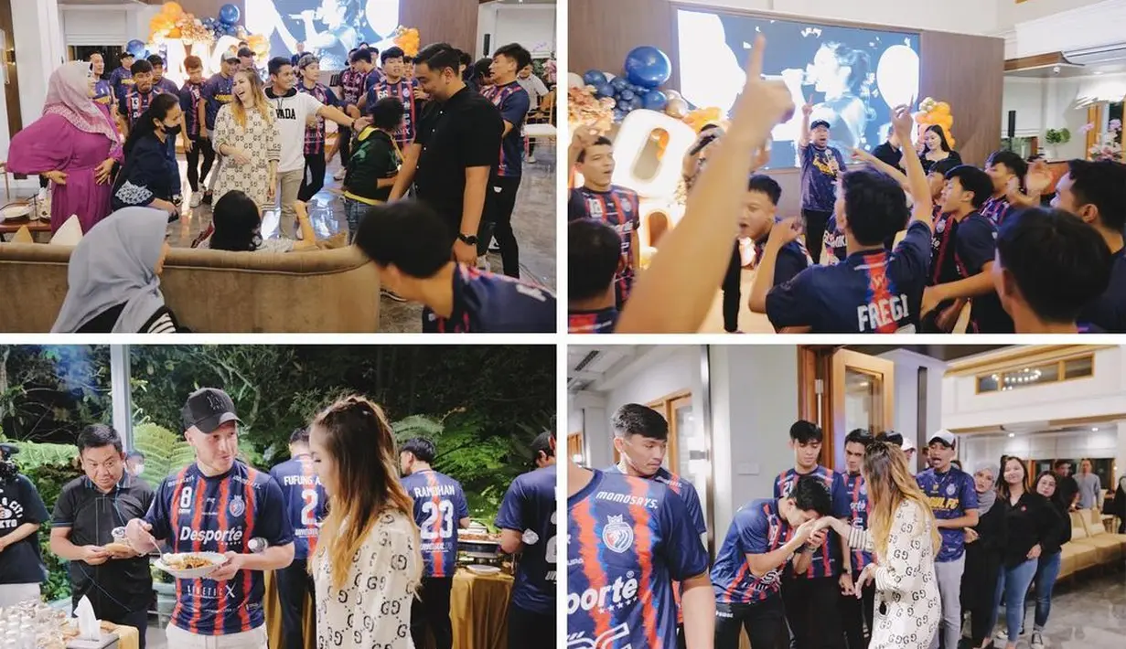 Tidak hanya keluarga dan sahabat dekat yang hadir, tampak beberapa orang yang hadir mengenakan jarsey sama. Dalam video, acara semakin meriah karena yang berulang tahun memberikan saweran. Keseruan perayaan ulang tahun kali ini tampak begitu meriah. [Instagram/therealmomogeisha]