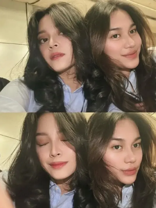 Hadir bersama Yoriko, Azizah tampil dengan riasan wajah flawless mengaplikasikan lipstik pinknya. Tanpa riasan mata berlebih. [@yorikooangln_]