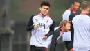 Gelandang Liverpool asal Kolombia Luis Diaz mengambil bagian dalam sesi latihan menjelang laga perdana Liga Champions Grup A kontra Napoli di tempat latihan Liverpool di Liverpool, Inggris barat laut, Selasa (6/9/2022). Meskipun berstatus tim tamu, Liverpool tetap menjadi yang difavoritkan untuk merengkuh tiga poin penuh. (Photo by Lindsey Parnaby / AFP)