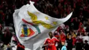 Ekspresi pemain Benfica, Anderson Talisca, setelah mencetak gol ke gawang Bayern pada leg kedua perempat final Liga Champions di Estadio da Luz, Lisbon, Kamis (14/4/2016) dini hari WIB. (AFP/Francisco Leong) 