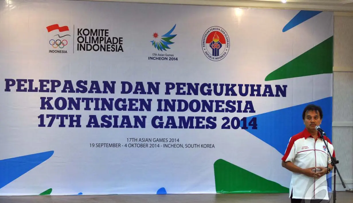  Roy Suryo mengatakan Indonesia akan menjadi tuan rumah Asian Game 2018. Kita pernah juara 2, target menjadi 10 besar di Incheon bukanlah hal yang mustahil, Jakarta, Kamis (11/9/2014) (Liputan6.com/Miftahul Hayat)