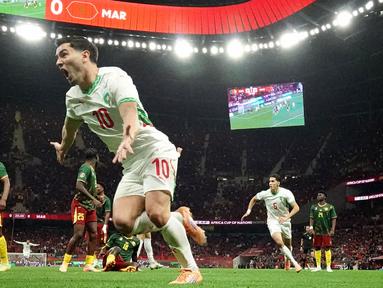Kemenangan Maroko atas Kamerun dalam laga perempat final Piala Afrika 2025, Jumat (09/01/2025) waktu setempat, tak lepas dari peran Brahim Diaz. (AFP/Paul Ellis)