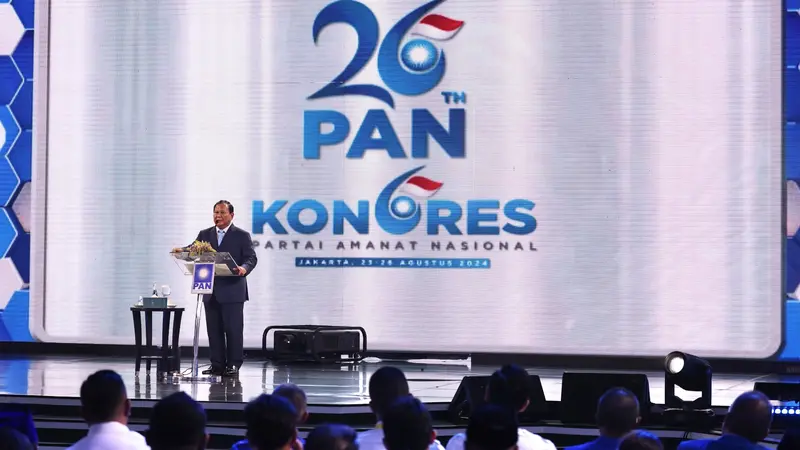 Presiden RI Terpilih Prabowo Subianto saat menghadiri Penutupan Kongres VI PAN yang digelar di Jakarta, Sabtu 24 Agustus 2024.