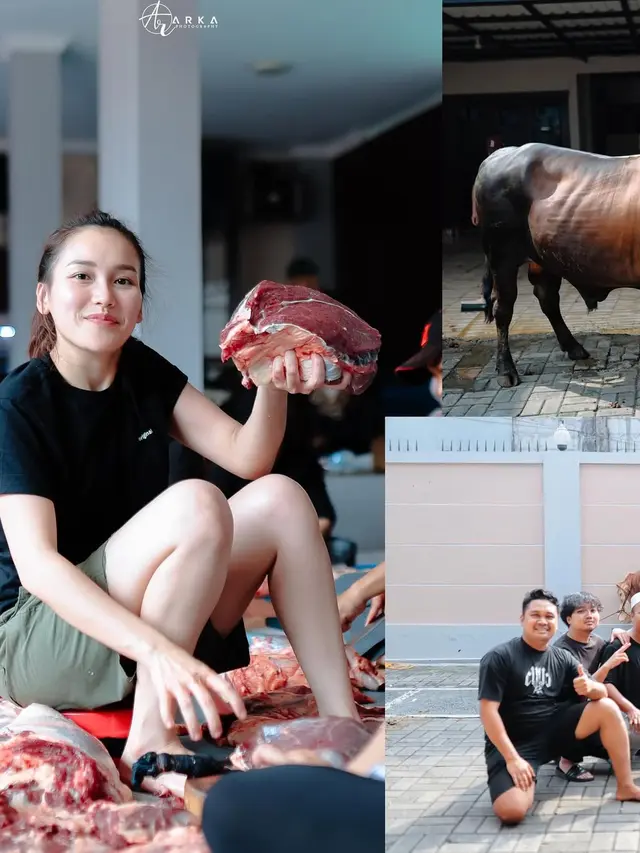 Gaya Ayu Ting Ting Makeup Natural Jadi Tukang Jagal di Idul Adha, Tetap Cantik Saat Bergulat dengan Daging Kurban