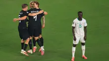 Penyerang Timnas Norwegia #09, Erling Braut Haaland, merayakan gol ketiga timnya selama pertandingan Grup I Piala Dunia 2026 antara Norwegia dan Senegal di Stadion New York/New Jersey di East Rutherford pada 22 Juni 2026. (Timothy A. CLARY/AFP)