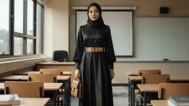 Gamis Satin Elegan untuk Ibu ke Pembagian Rapor Sekolah. Gemini