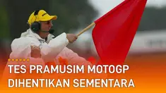 Bendera merah berkibar di Sirkuit Mandalika saat tes pramusim hari pertama (11/2/2022).