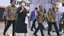 Ketua DPR Puan Maharani bersama Menteri Sekretariat Negara Pratikno, Wakil Ketua DPR Rachmad Gobel (kiri) dan Lodewijk F. Paulus bersiap memberikan keterangan pers tentang Surat Presiden penunjukan Panglima TNI di Media Center DPR,  Senayan, Jakarta, Senin (28/11/2022). Presiden Joko Widodo menunjuk Kepala Staf Angkatan Laut (KSAL) Laksamana TNI Yudo Margono sebagai calon Panglima TNI menggantikan Jenderal Andika Perkasa yang akan memasuki masa pensiun. (Liputan6.com/Angga Yuniar)