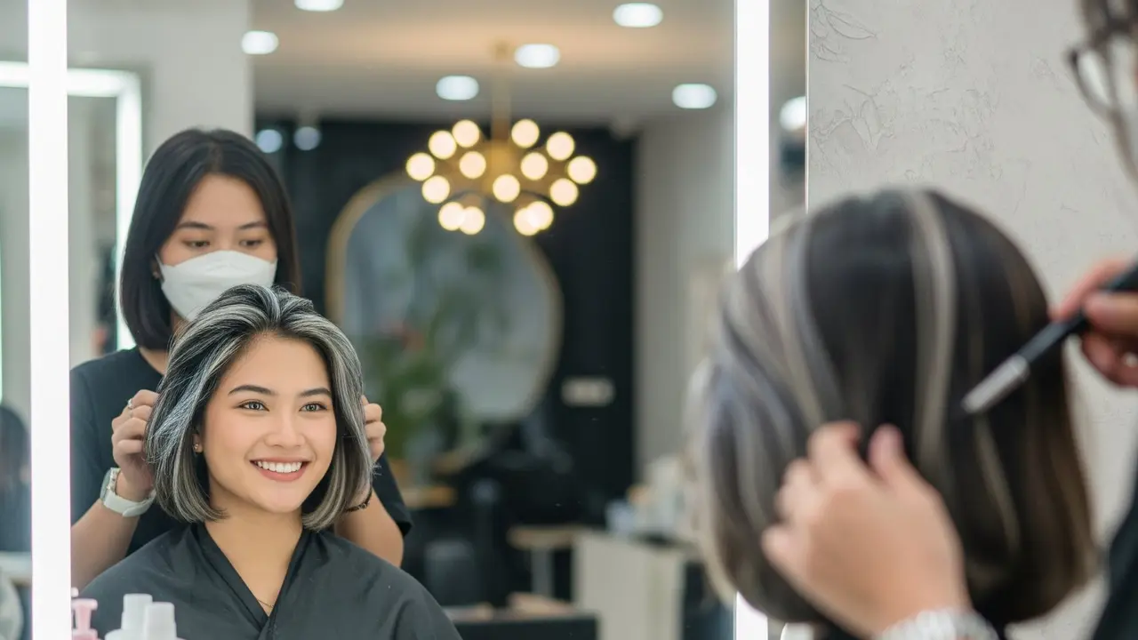 Inspirasi Rambut Pendek Highlight Abu-Abu