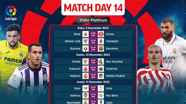 Jadwal dan Live Streaming Liga Spanyol 2022/2023 Matchday 14 di Vidio, 9-11 November 2022
