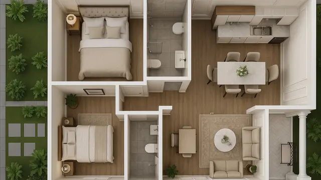 Gambar Desain Rumah Tipe 45 dengan 2 Kamar Tidur