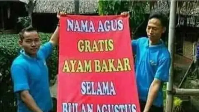 6 Spanduk Jualan 'Agus Gratis Makan' Ini Kocak, Agustus Penuh Berkah