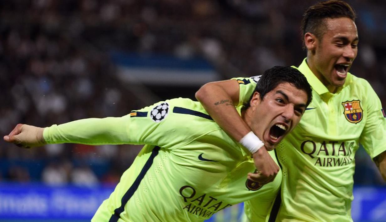 Selebrasi Gol Luis Suarez. AFP PHOTO / FRANCK FIFE 