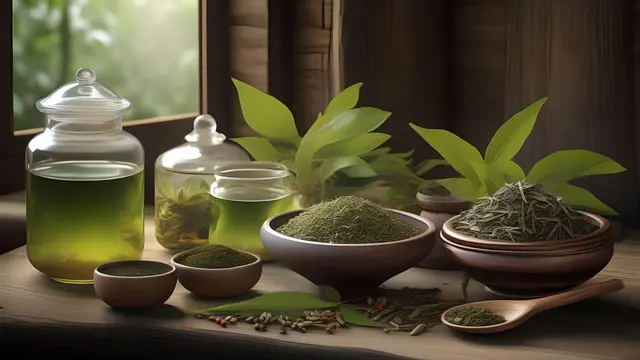Kolesterol tinggi? Atasi dengan herbal alami! Pakar merekomendasikan jati belanda, teh hijau, dan tempuyung untuk menurunkan kolesterol dan menjaga kesehatan tubuh. (Ilustrasi by AI)
