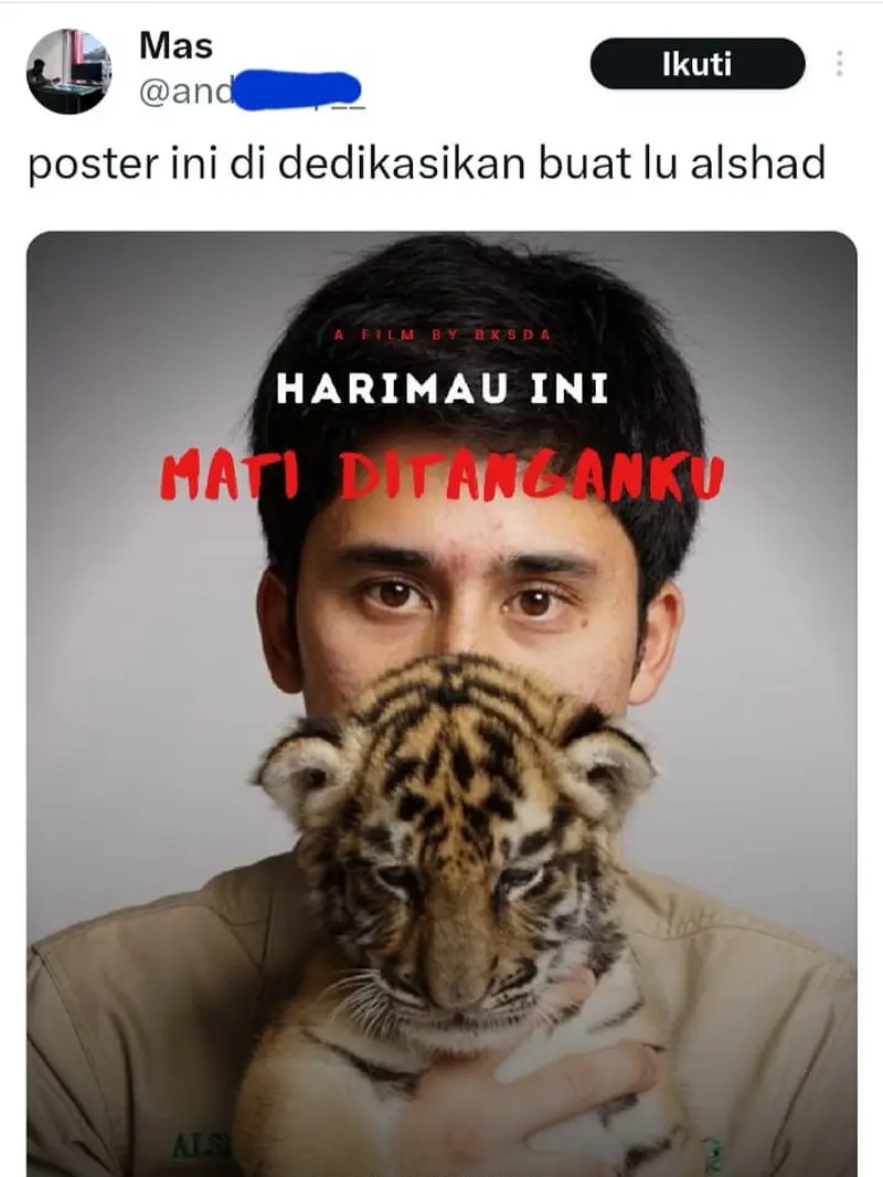 Unggahan soal Alshad Ahmad dan anak harimau yang tewas. (Foto: Dok. Twitter Indonesia)