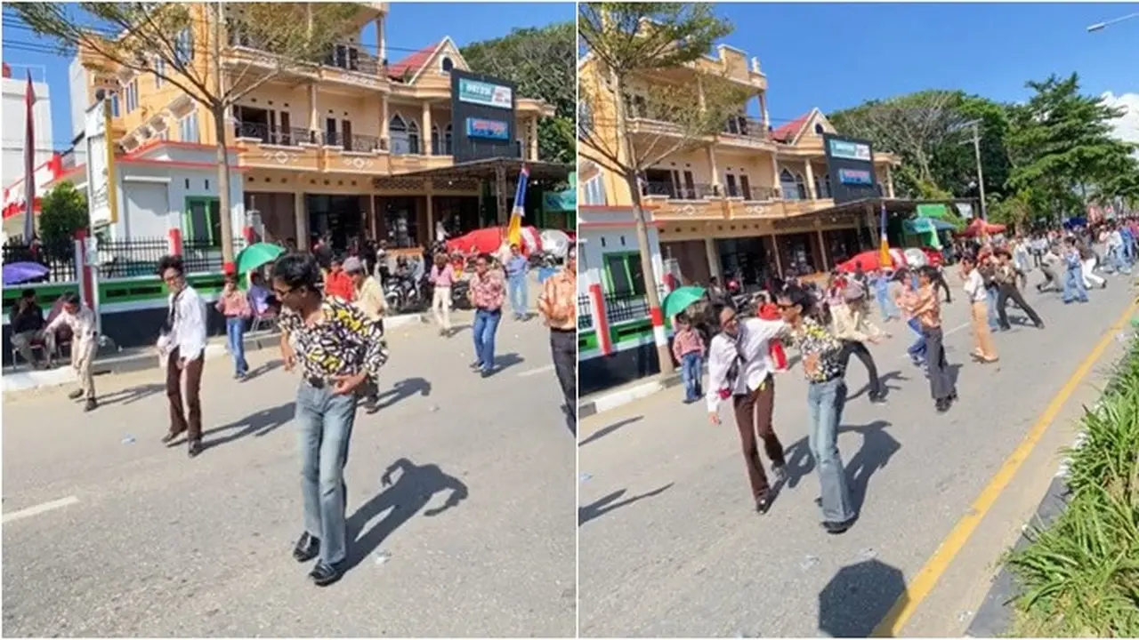 Joget Diiringi Lagu India, Lomba Gerak Jalan Pakai Konsep Jadul Ini Curi Perhatian