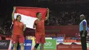 Hary Susanto/Ratri Oktlia Leani gpebulutangkis Indonesia meraih medali emas di nomor tganda campuran SL3-SU5 setelah mengalahkan Thailand pada Asian Para Games 2018 di Istora Senayan, Sabtu (13/10/2018).  (Bola.com/Peksi Cahyo)
