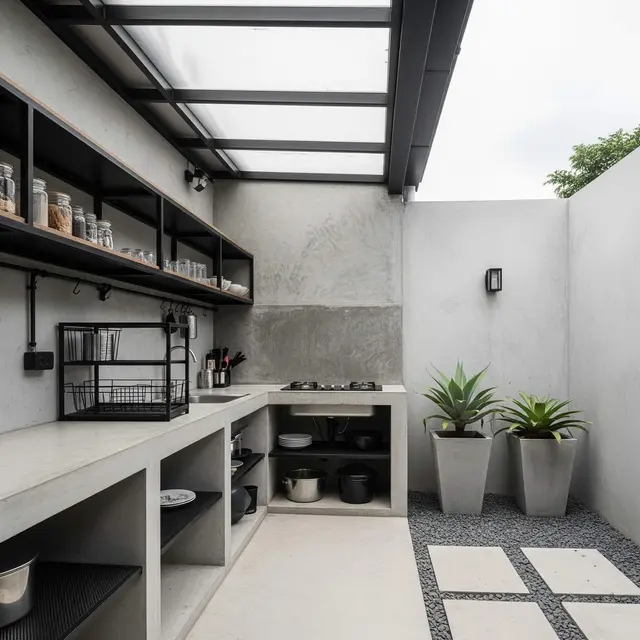 Dapur Semi Outdoor 2,5x2 Meter Rumah Type 45 dengan Skylight dan Taman Samping