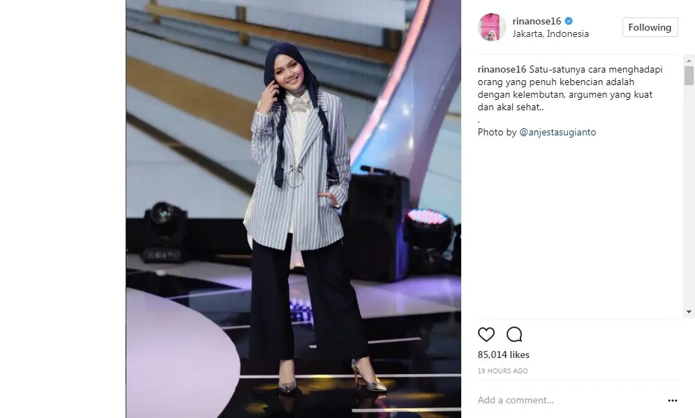 Rina Nose balas komentar para warganet (Foto: Instagram)