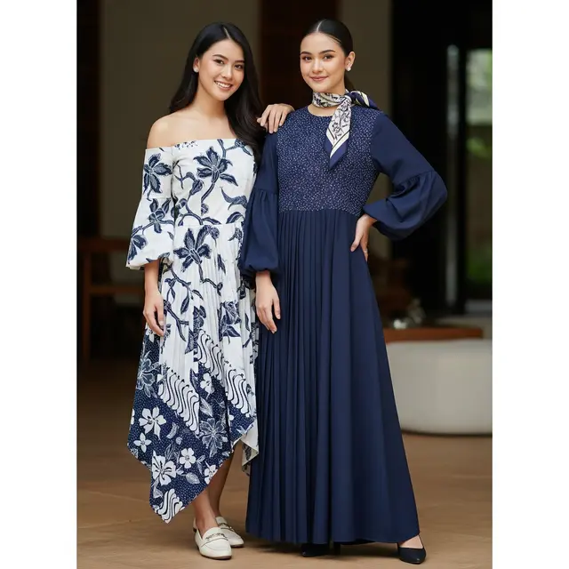 Dress Batik Kombinasi Plisket Lengan Panjang Elegan 2025. Foto: Gemini
