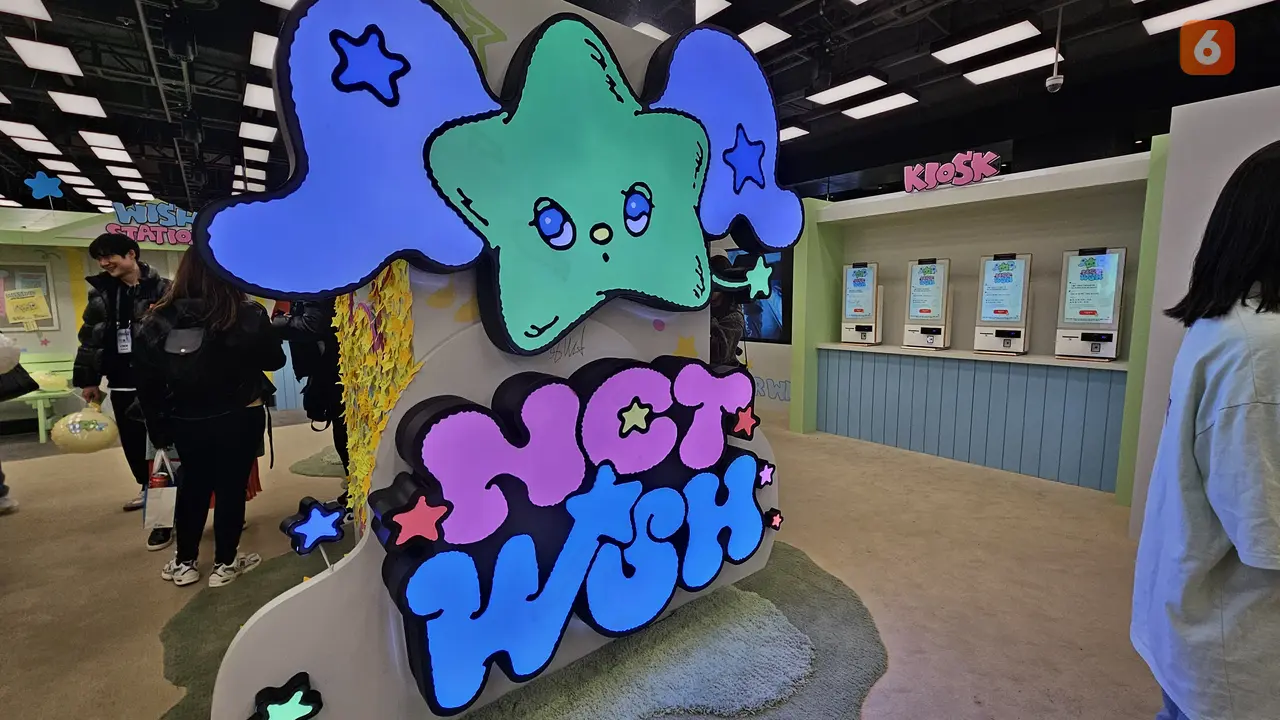 Logo 'NCT Wish' di PopUp Icon yang Diadakan di The Hyundai Seoul, Korea Selatan (Foto: Aditya Eka Prawira/Liputan6.com)