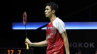 Tunggal putra Indonesia, Jonatan Christie, mengalahkan pemain Malaysia, Lee Zii Jia, pada perempat final Piala Thomas 2018, Kamis (24/5/2018). (PBSI)