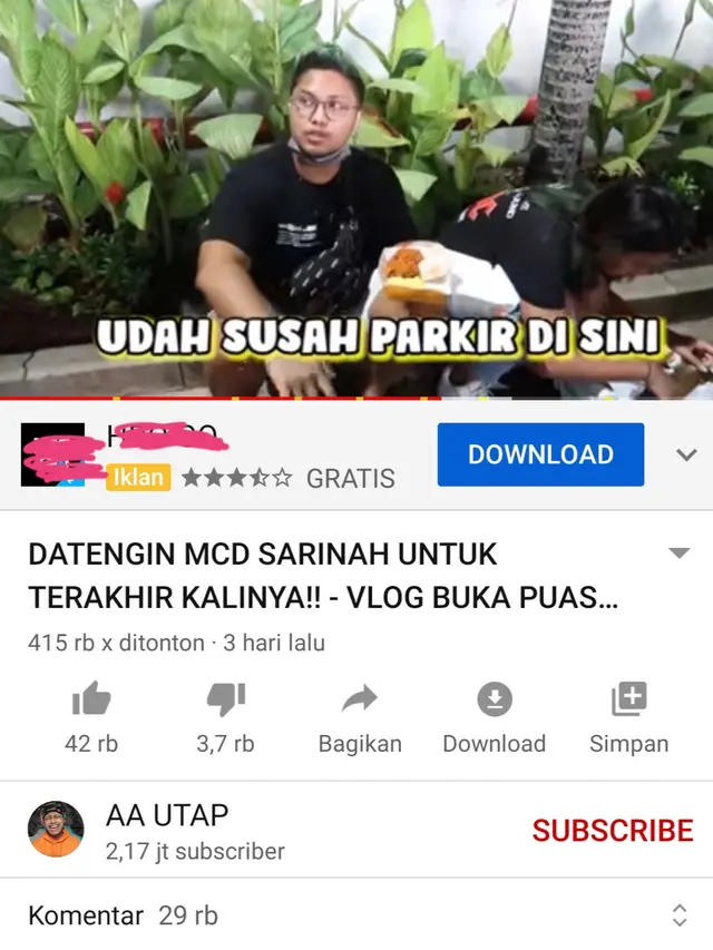 Unggahan Gustaf Sailendra. (Foto: YouTube AA Utap)