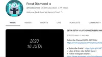Akun YouTube Frost Diamond, salah satu YouTuber Indonesia dengan penghasilan terbanyak saat ini. (Foto: Screenshot YouTube Frost Diamond)