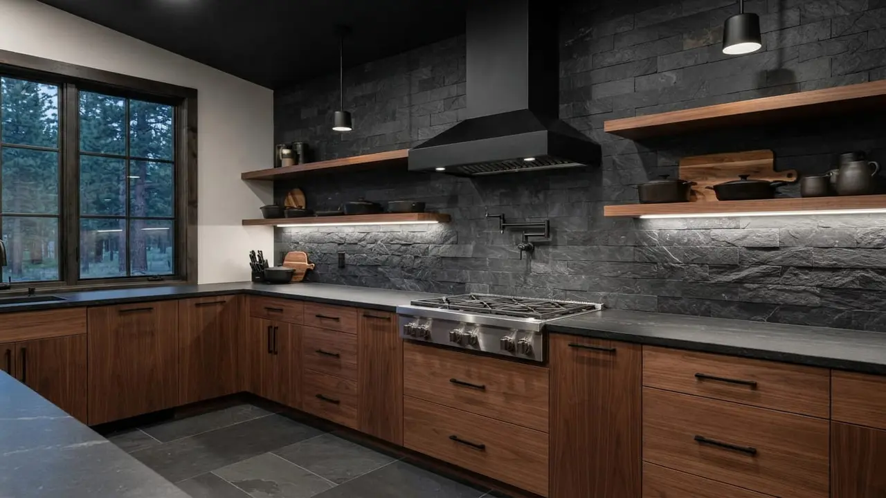Model Backsplash Dapur dengan Motif Batu