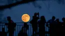  Orang-orang berdiri di sebuah jembatan di Manhattan, New York untuk melihat bulan purnama (REUTERS / Carlo Allegri)