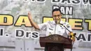 Gubernur DKI Jakarta Anies Baswedan memberikan sambutan pada acara peresmian Rusun Promoter Polri di Kebon Jeruk, Jakarta Barat, Rabu (28/11). Rusun tersebut akan dihuni oleh anggota polri yang masih aktif bertugas. (Liputan6.com/Faizal Fanani)