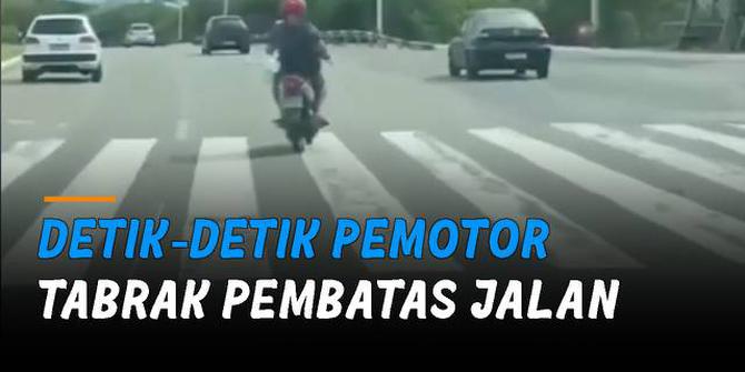 VIDEO: Detik-Detik Pemotor Tabrak Pembatas Jalan Hingga Terpental
