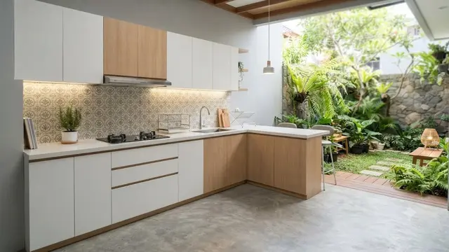 Model Dapur Terbuka Bentuk L Minimalis Modern (AI Generated)
