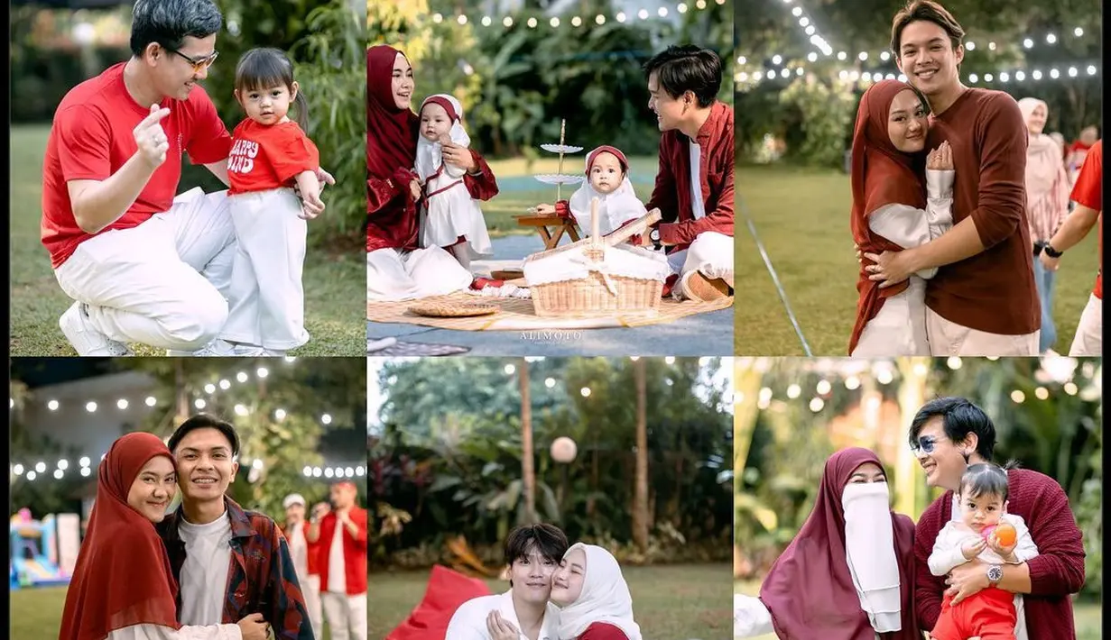 Selanjutnya ada keluarga Rey Mbayang dan Dinda Hauw yang turut merayakan Hari Kemerdekaan bersama geng arisannya. Mereka tampil kompak mengenakan pakaian berwarna merah dan putih. [Instagram/dindahw]