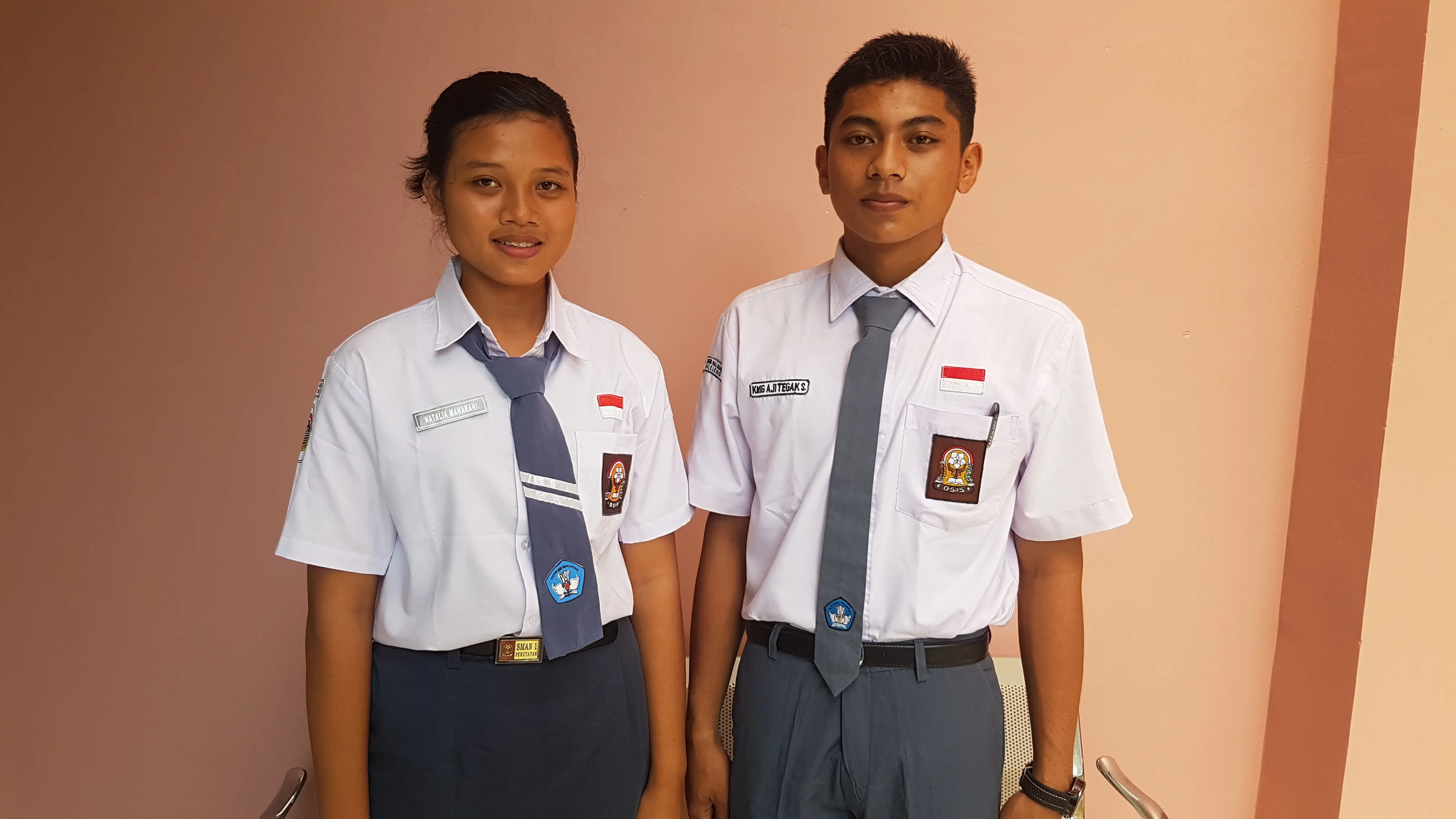 Pasangan Paskibraka perwakilan Bali I Komang Aji Tegak Sidiman dan Ni Kadek Natalia Maharani. (Liputan6.com/Aditya Eka Prawira)