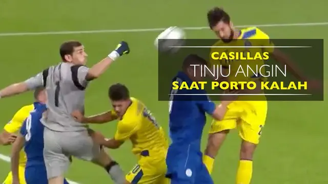 Video kiper Porto, Iker Casillas, yang meninju angin saat kalah dari Leicester City pada Selasa (27/9/2016).