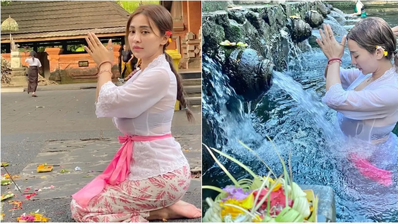 7 Potret Cupi Cupita Jalani Ritual Melukat di Bali, Penuh Khidmat
