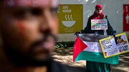 Sejumlah warga melakukan aksi unjuk rasa di luar kantor Perserikatan Bangsa Bangsa (PBB) di Colombo, Sri Lanka pada 20 Agustus 2025. (Ishara S. KODIKARA/AFP)