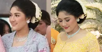 Lihat di sini beberapa potret dari dua kebaya pilihan Erina Gudono di upacara Tasyakuran dan Tingkeban.